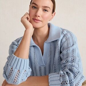 NWT Haven Well Within Open Stitch Johnny Collar Sweater Size Large